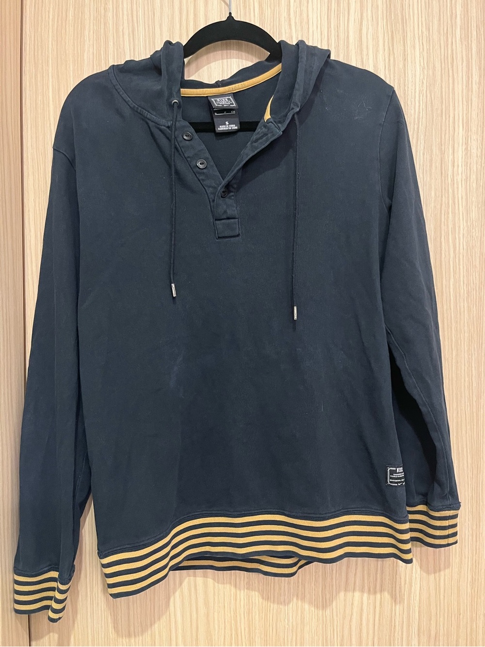 Nike Navy Hooded Pullover with Yellow Striped Trim